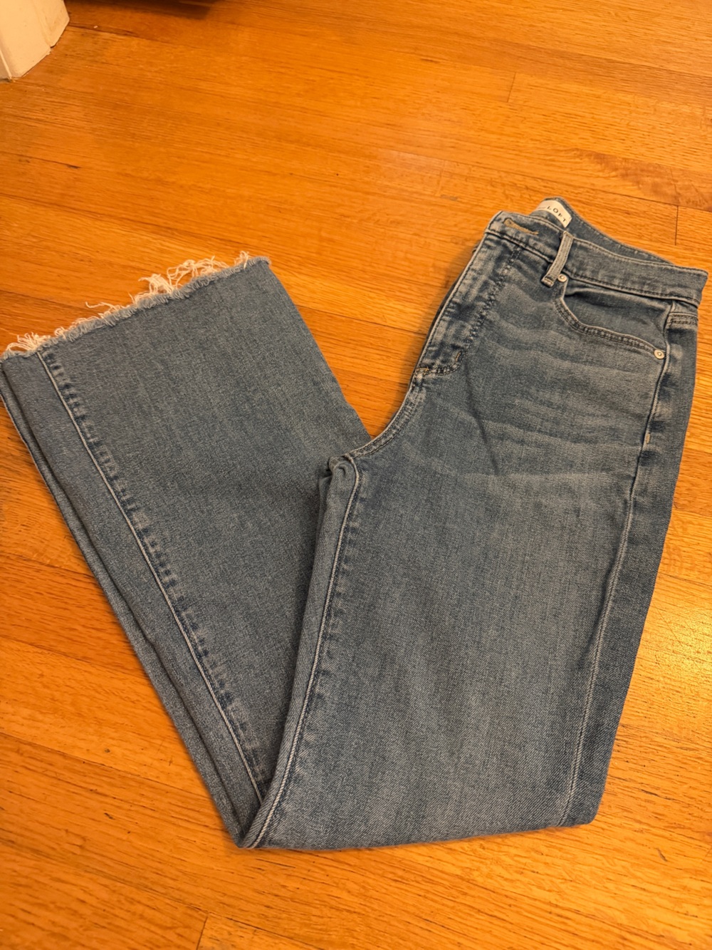 LOFT Light Blue Frayed-Hem Wide Leg Jeans